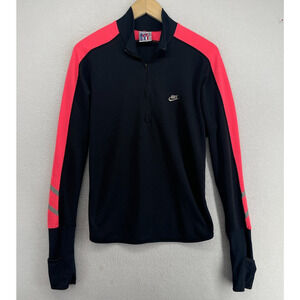 NIKE Shirt Womens L International 90s Y2K Performance 1/2 Zip Running Black VTG